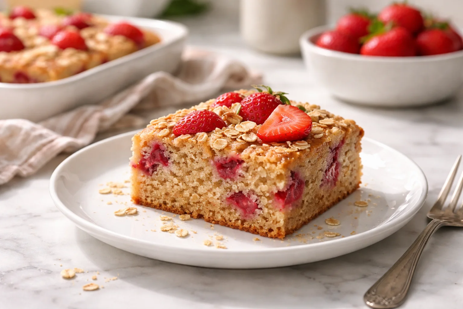 Sweet and Simple Flourless Strawberry Oat Breakfast Cake Recipe
