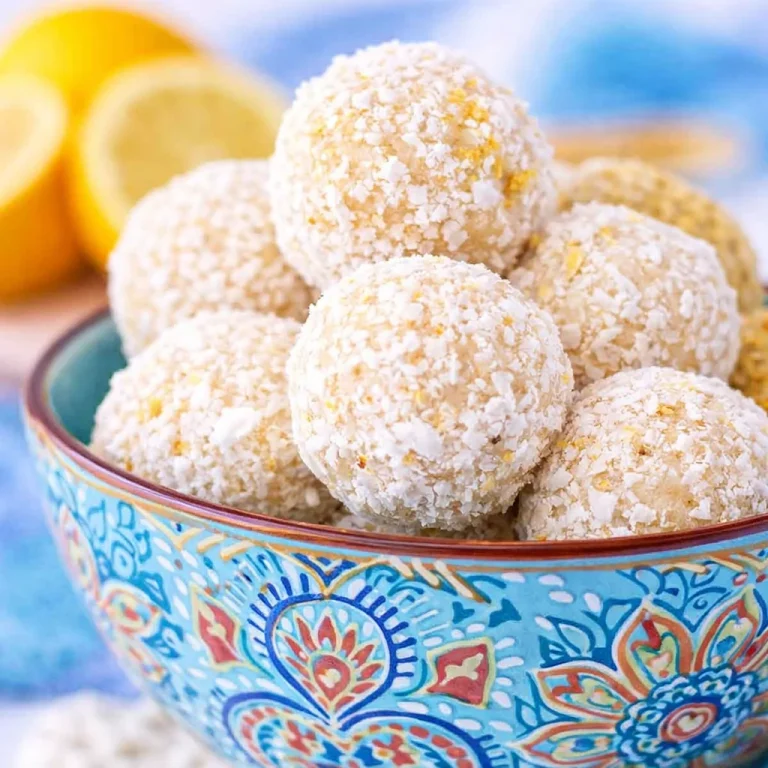 Healthy Lemon Coconut Protein Truffles made with lemon zest and coconut flour.