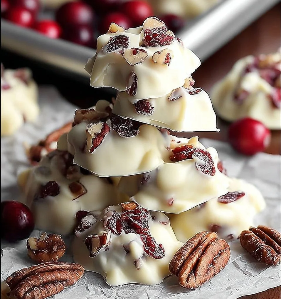 White chocolate cranberry pecan clusters dessert