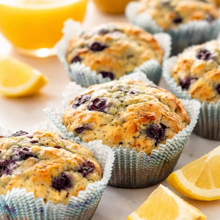 Healthy Lemon Blueberry Snack Muffins with yogurt, bursting with lemon and blueberry flavors.