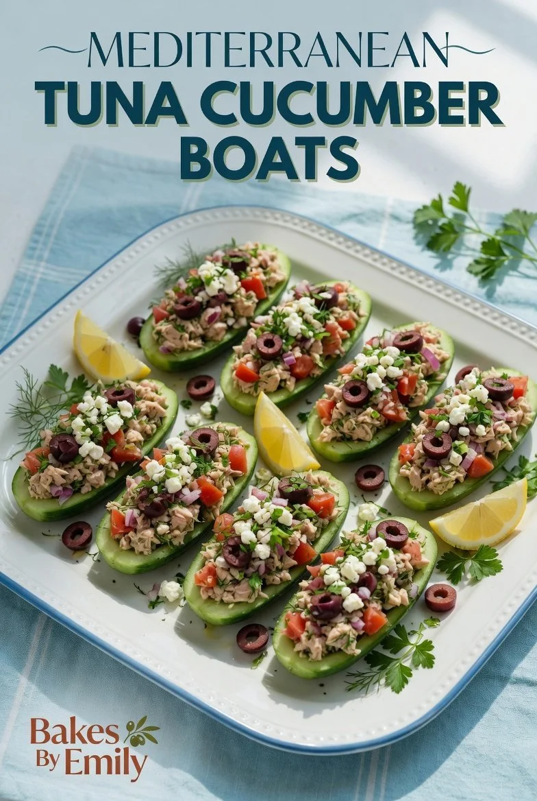 Mediterranean tuna cucumber boats filled with chickpeas and fresh ingredients