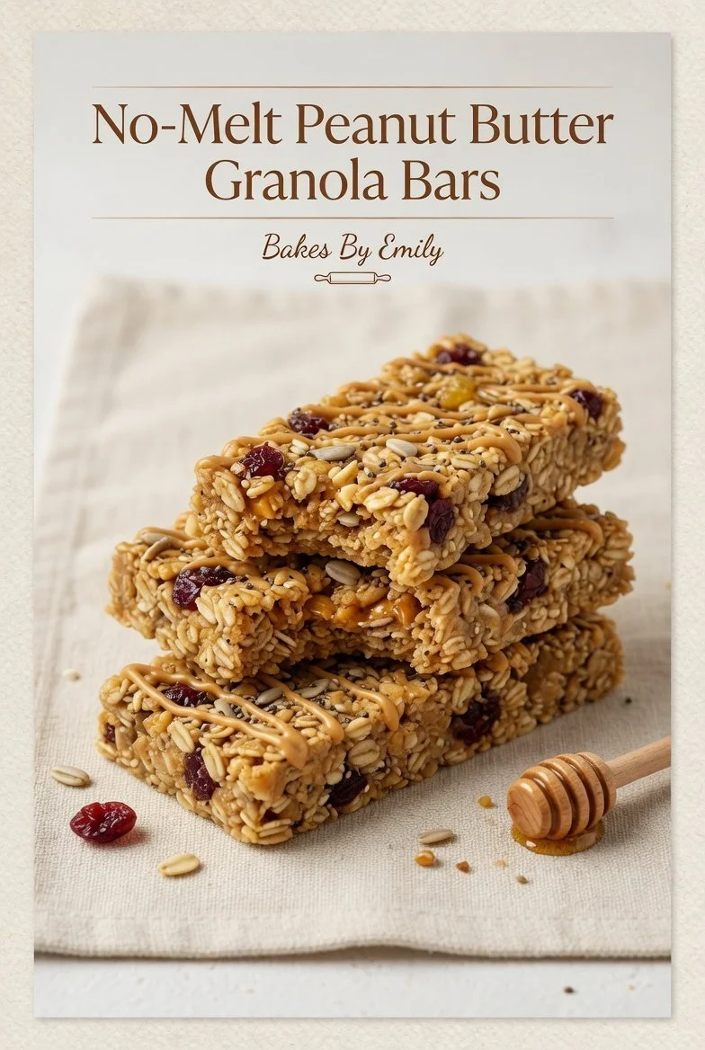 A plate of homemade no-melt peanut butter granola bars with chocolate chips.