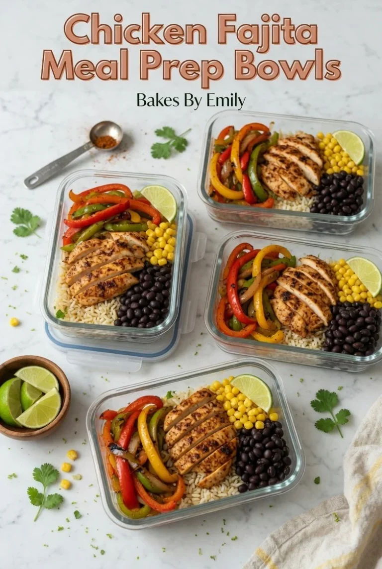 Make-ahead chicken fajita meal prep bowls with colorful veggies and spices.