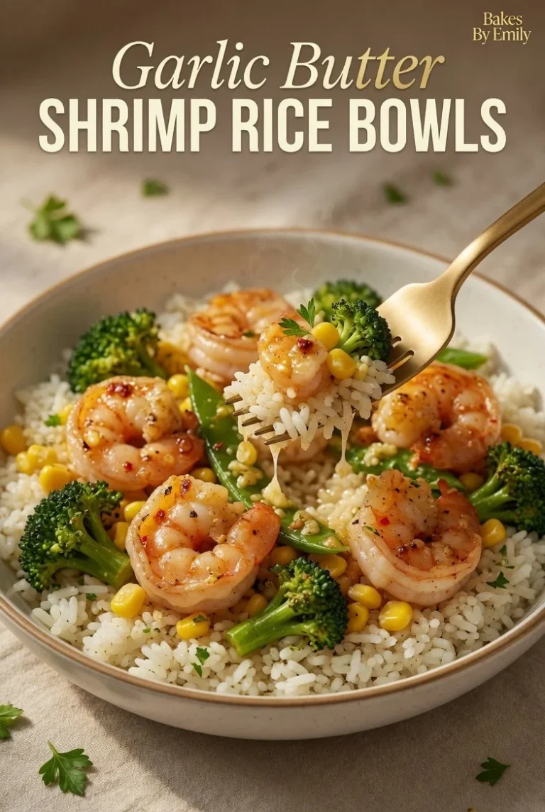 One-Pan Garlic Butter Shrimp Rice Bowl with Corn and Avocado