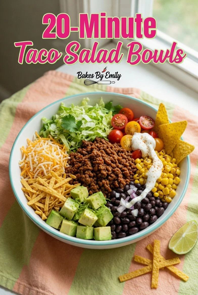 Delicious taco salad bowls topped with seasoned beef and fresh toppings