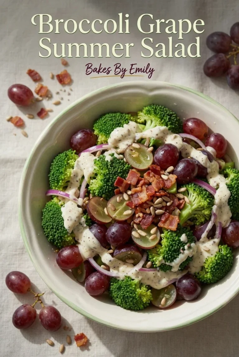 Vibrant Broccoli Grapes Salad with Bacon and Almonds ready to serve