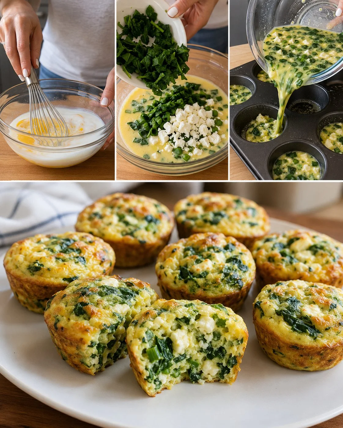 5-Ingredient Spinach Feta Egg Cups baked in muffin tin