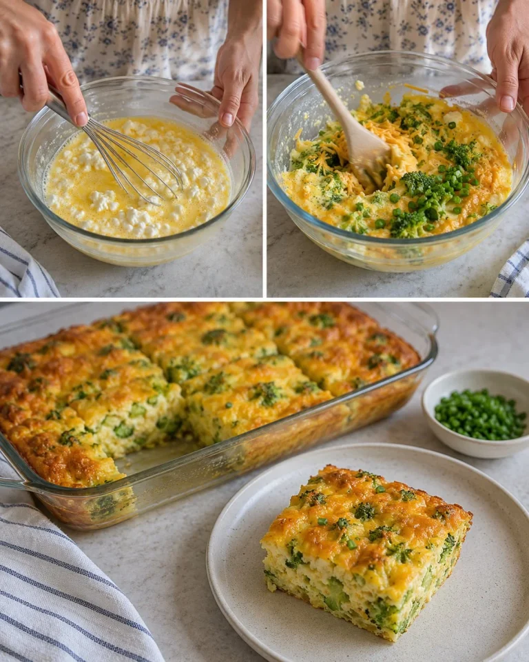 Delicious 6-Ingredient Broccoli Cheddar Egg Bake fresh out of the oven.