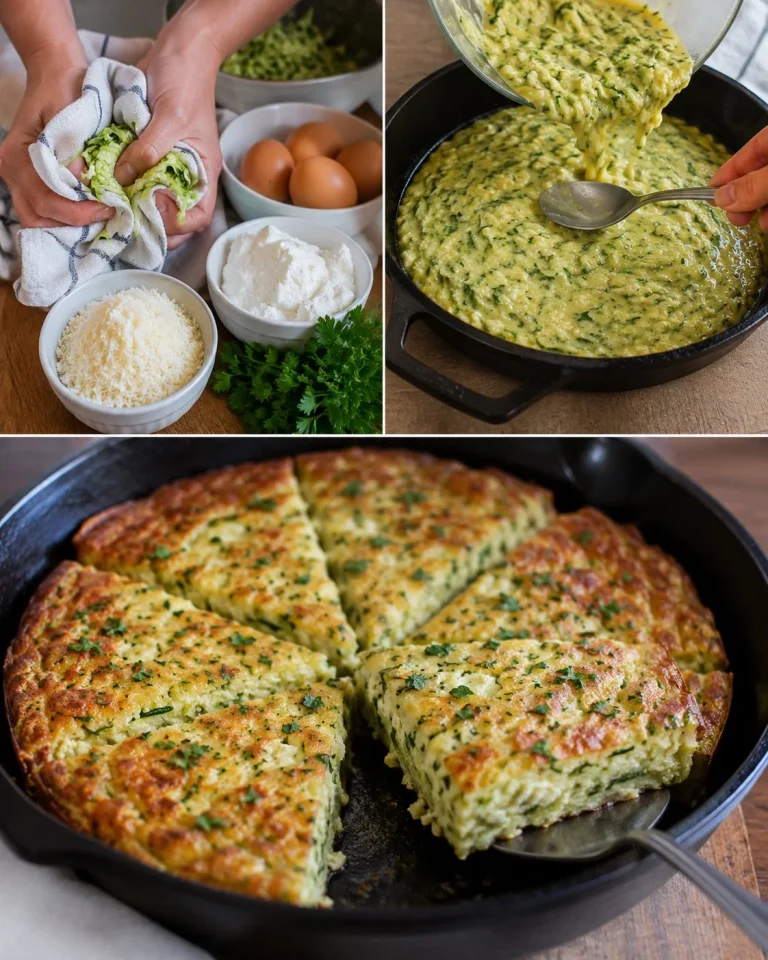 One-Pan Zucchini Ricotta Egg Bake served in a skillet with fresh herbs.
