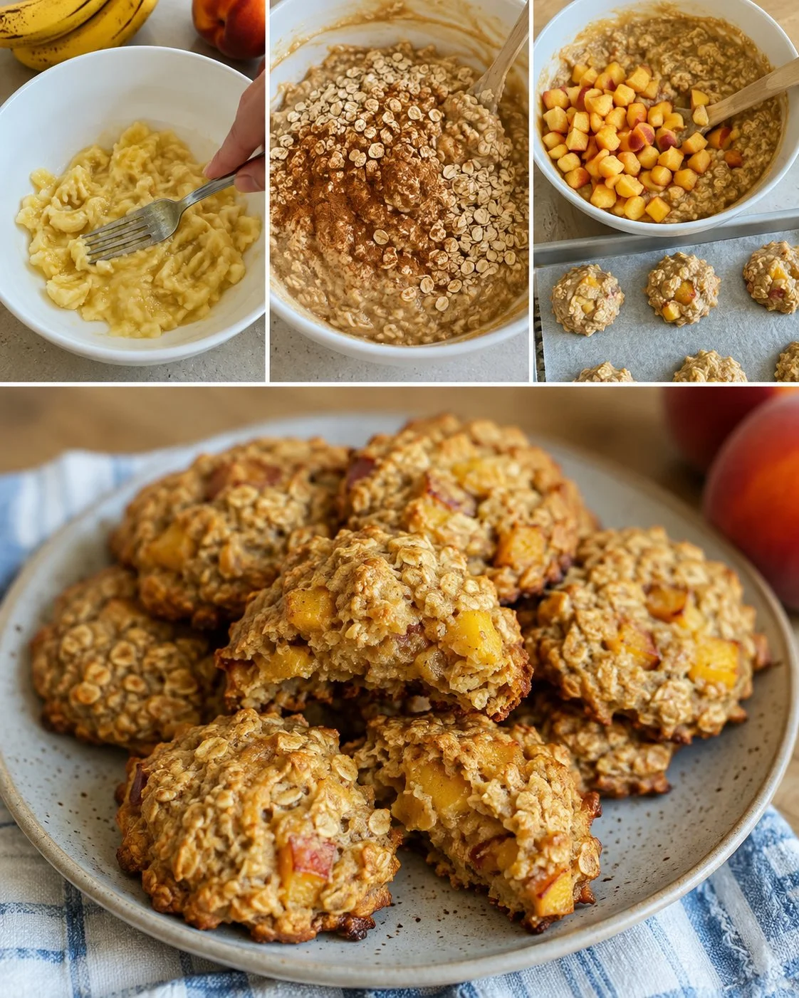Delicious peach banana oat cookies on a plate for breakfast