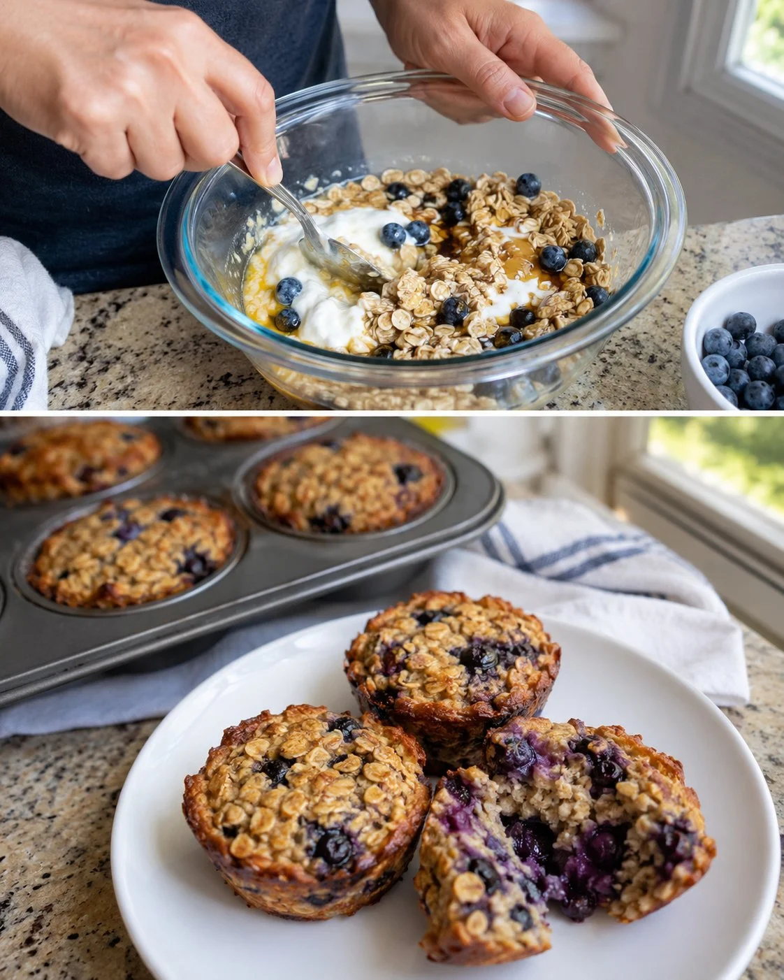 5-Ingredient Blueberry Yogurt Oat Cups served in a clear glass