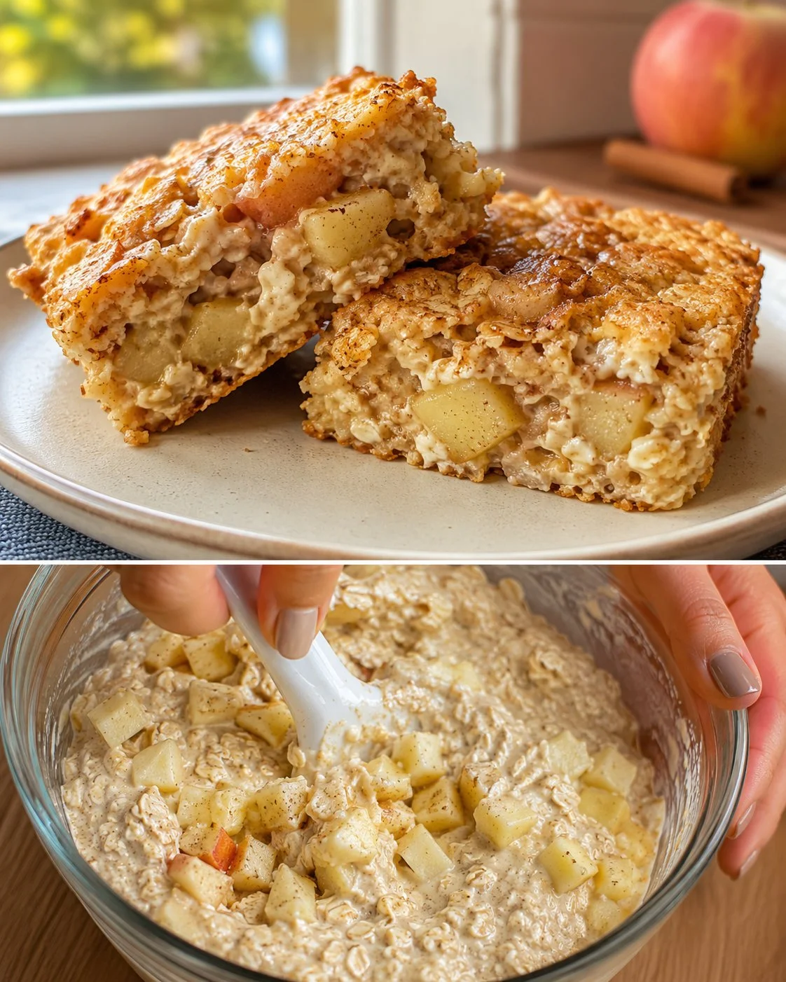 Delicious apple cinnamon cottage cheese breakfast squares on a plate.