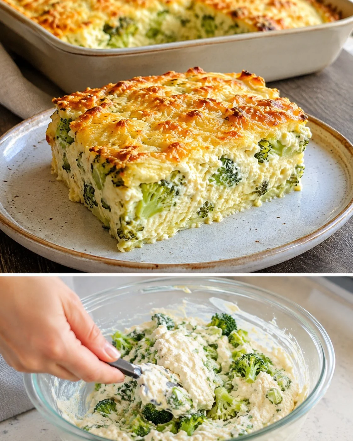 Delicious Broccoli Parmesan Cottage Cheese Bake served in a dish