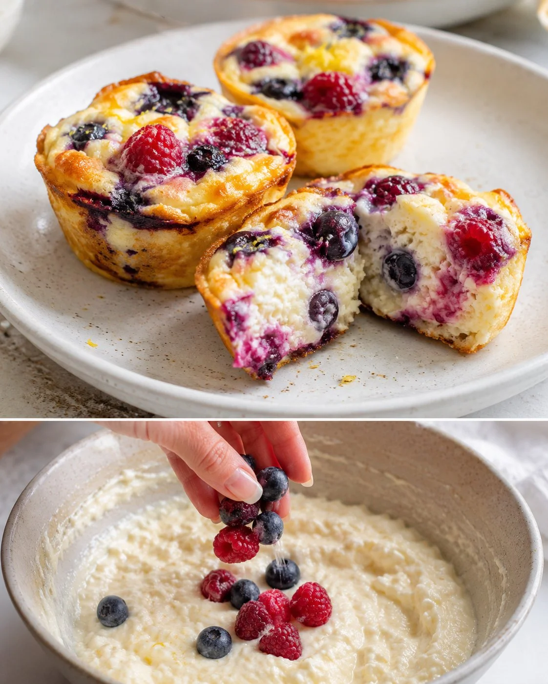 Lemon Ricotta Berry Breakfast Cups topped with fresh berries