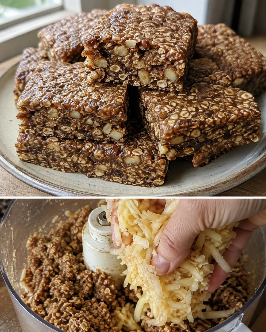 No-bake apple walnut oat bars made with oats, walnuts, and apple chunks