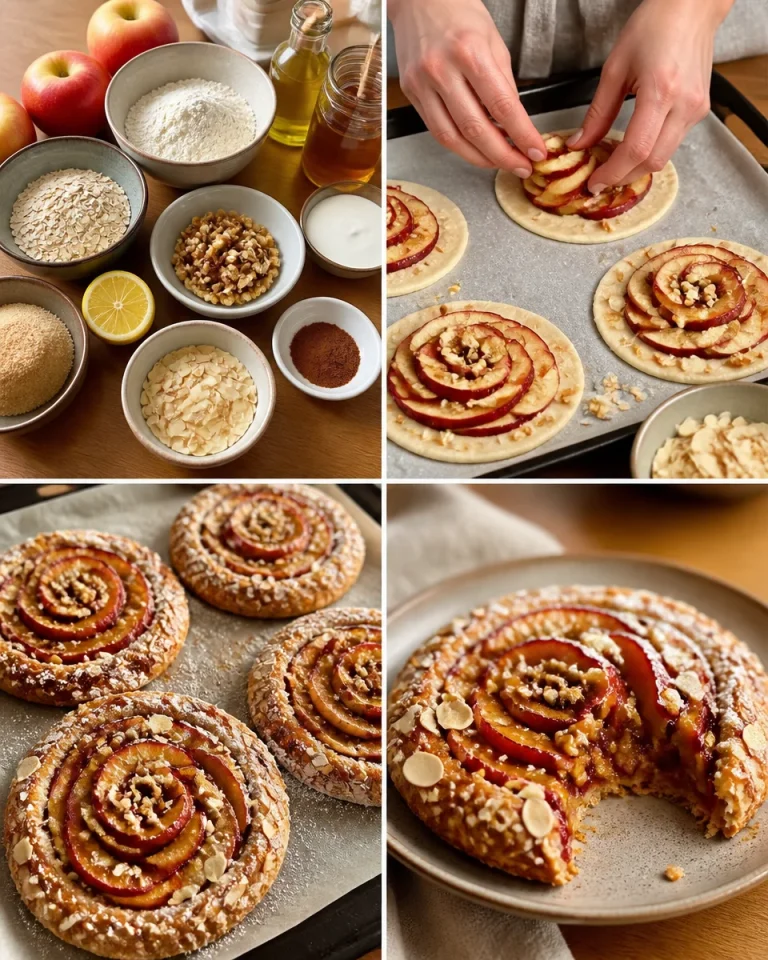 Healthy cake made with oatmeal, yogurt, and apples, no flour or sugar.