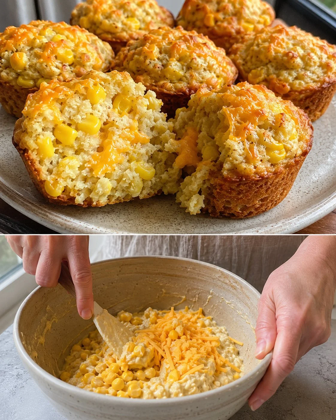 Sweet Corn Cheddar Savory Oat Muffins fresh from the oven