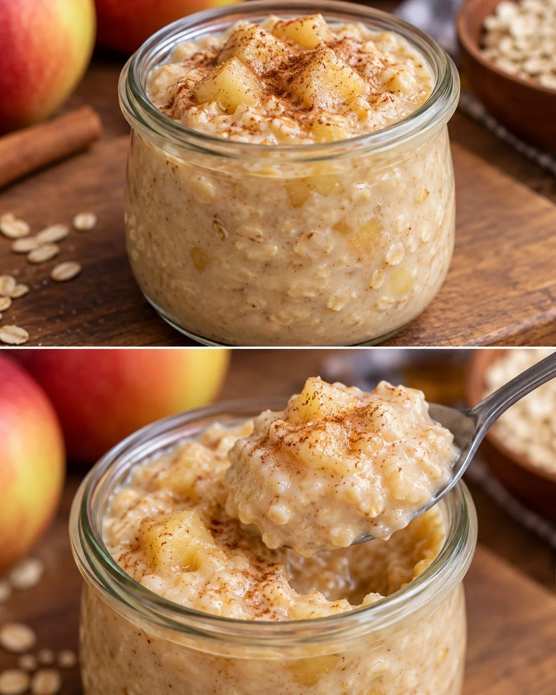 A delicious bowl of apple-oat pudding made with three simple ingredients