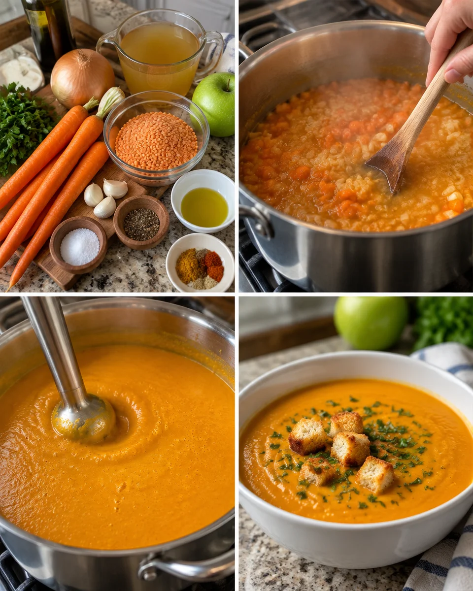 Healthy lentil carrot soup rich in fiber and protein for cholesterol management