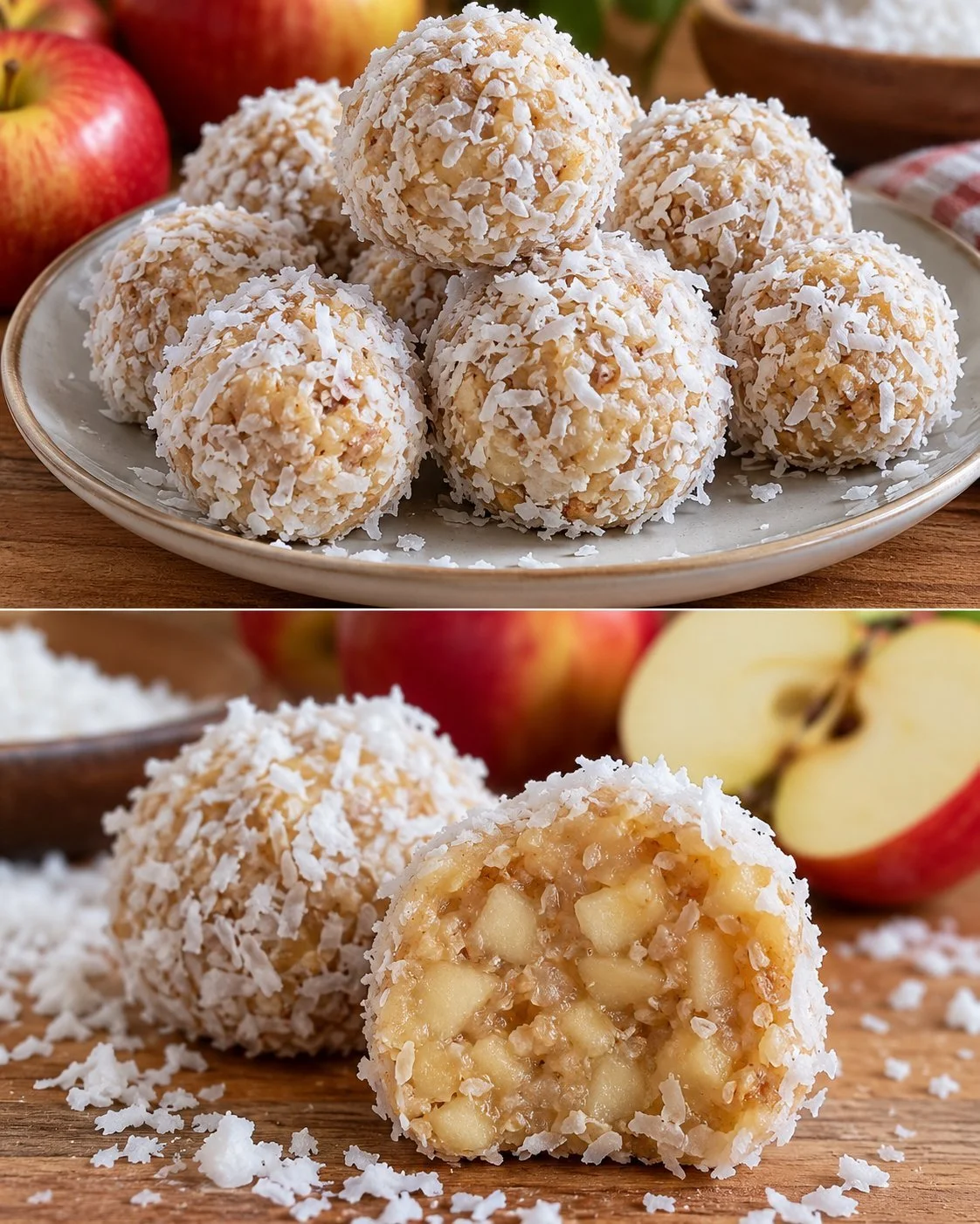 Quark Dumplings filled with apple, served as a healthy dessert option.