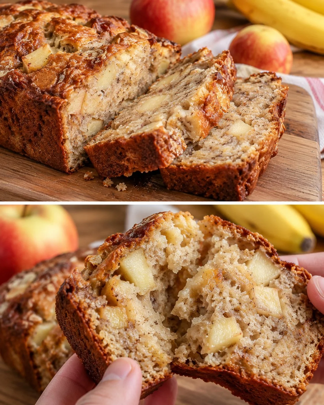 Delicious sugar-free apple banana bread fresh from the oven