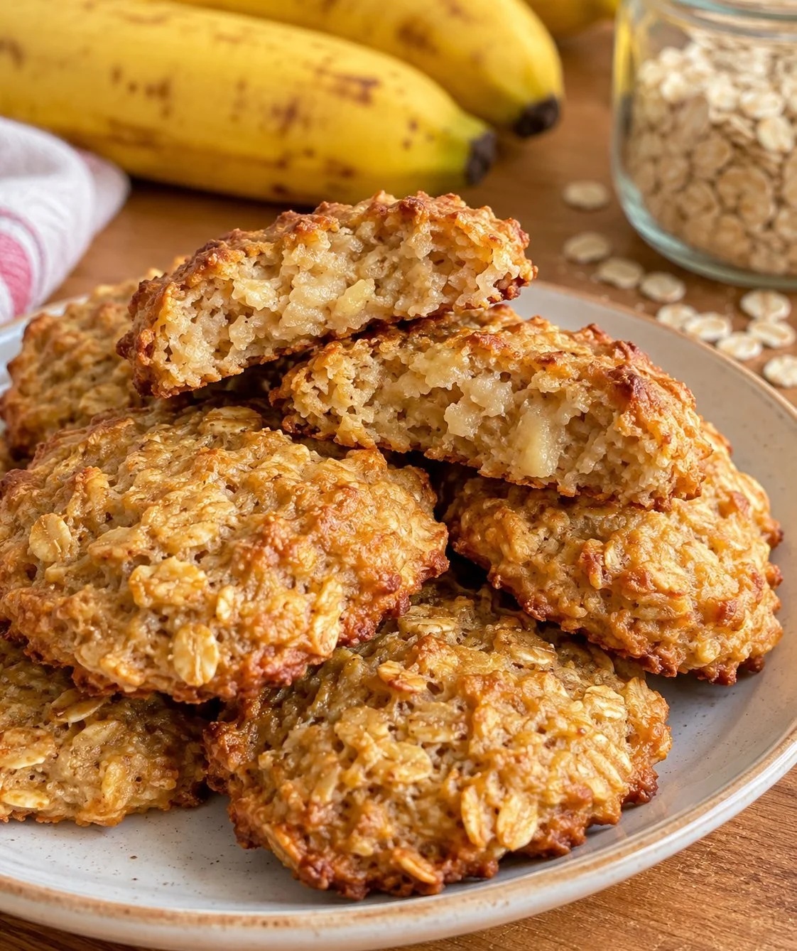 Delicious two-ingredient banana oat cookies on a plate